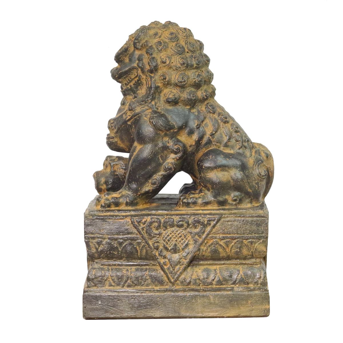 Einzelner Tempelwächter Löwe Shishi Fu Hunde Wächter Löwen Hund Skulptur Steinfigur Figur Links oder Rechts Antik GRC 45 cm