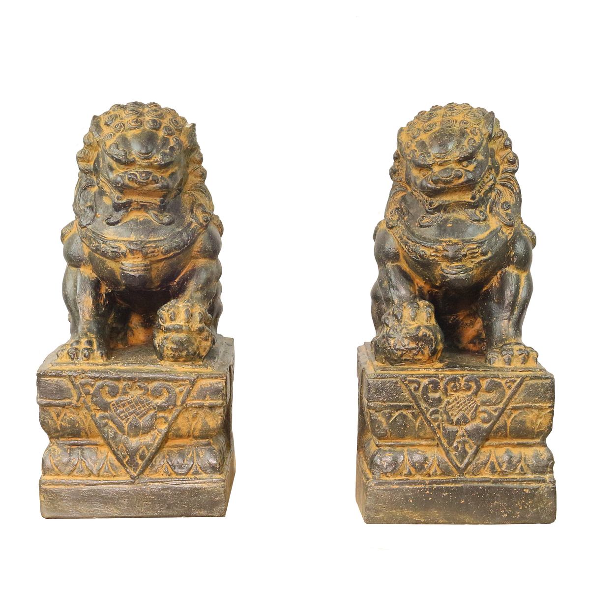 Einzelner Tempelwächter Löwe Shishi Fu Hunde Wächter Löwen Hund Skulptur Steinfigur Figur Links oder Rechts Antik GRC 45 cm