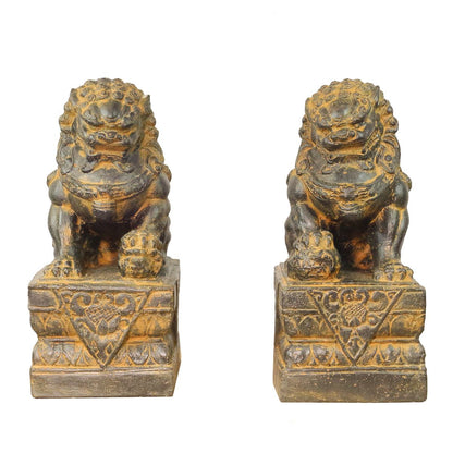 Einzelner Tempelwächter Löwe Shishi Fu Hunde Wächter Löwen Hund Skulptur Steinfigur Figur Links oder Rechts Antik GRC 45 cm