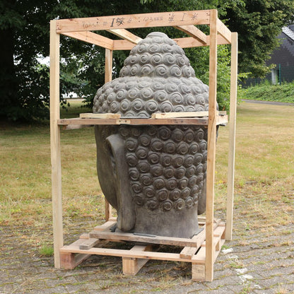 Buddha Kopf Figur Skulptur Stein Lavasand Bali Steinfigur Gartenfigur Buddhakopf Garten Deko Schwarz 120 cm