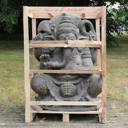 XXL Ganesha Figur sitzend Skulptur Elefant Stein Lavasand Bali Steinfigur Garten Deko 135 cm