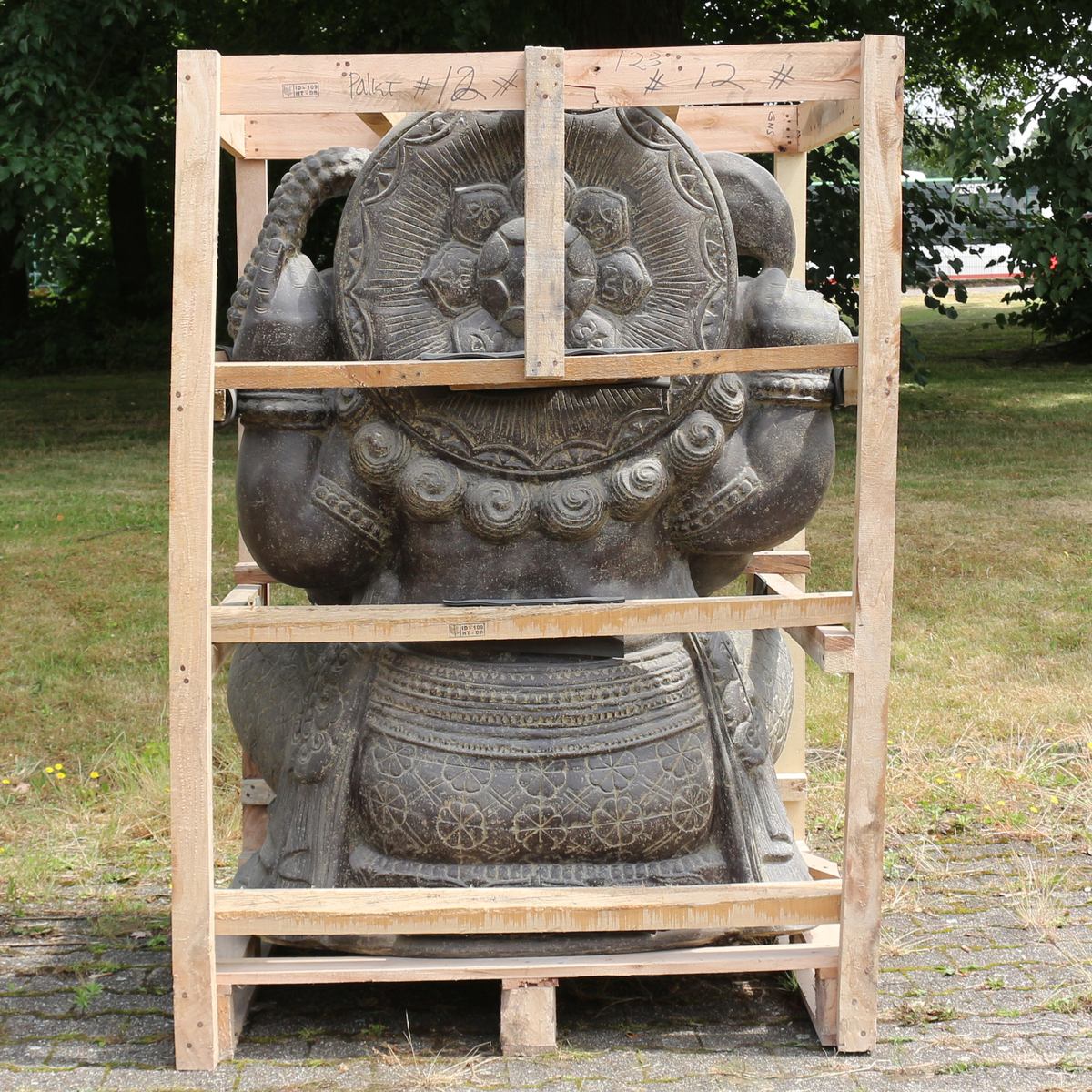 XXL Ganesha Figur sitzend Skulptur Elefant Stein Lavasand Bali Steinfigur Garten Deko 135 cm