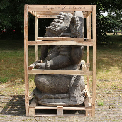 XXL Ganesha Figur sitzend Skulptur Elefant Stein Lavasand Bali Steinfigur Garten Deko 135 cm