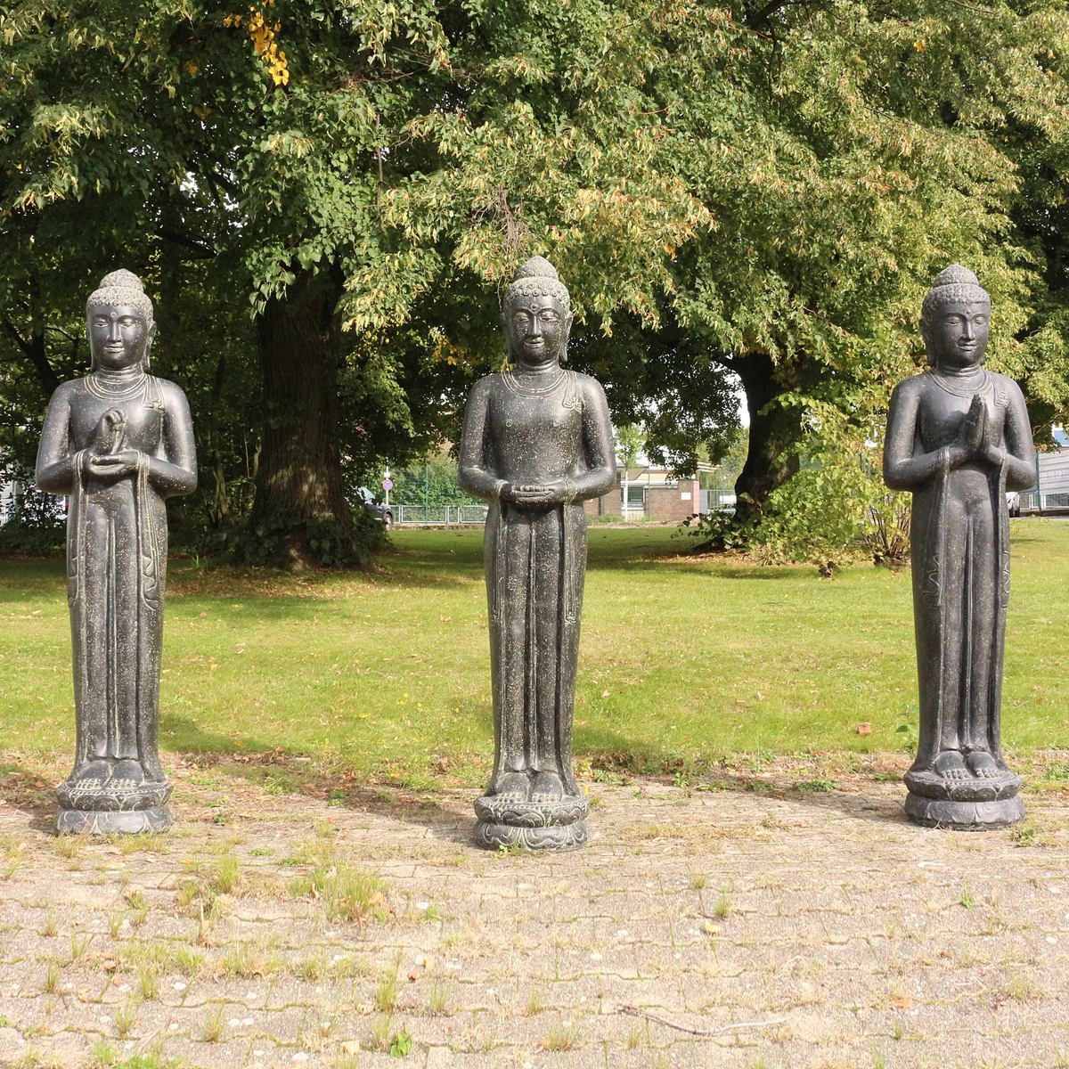 XXL Buddha Statue Lebensgroß Figur Skulptur Stehend Asien Indonesien Deko Steinguss Lavastein Gartenfigur Meditation 190 cm