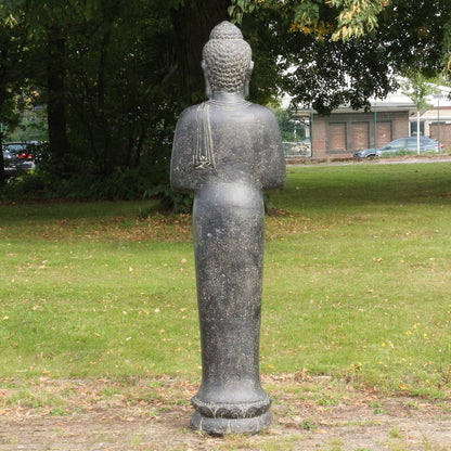 XXL Buddha Statue Lebensgroß Figur Skulptur Stehend Asien Indonesien Deko Steinguss Lavastein Gartenfigur Chakra 190 cm