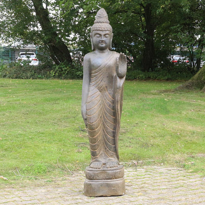 Buddha Figur stehend Steinfigur Greenstone Antik Hand up 175 cm