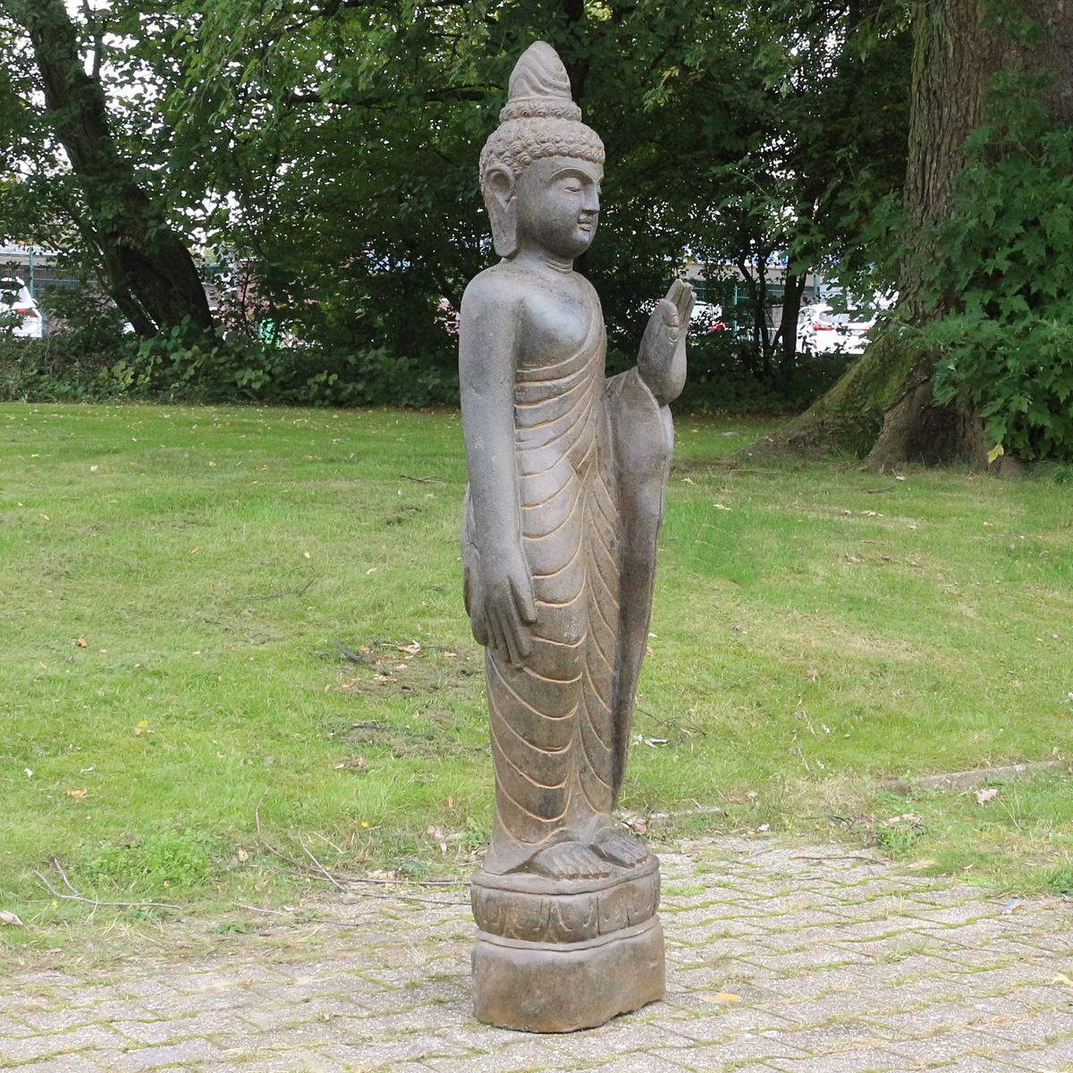 Buddha Figur stehend Steinfigur Greenstone Antik Hand up 175 cm