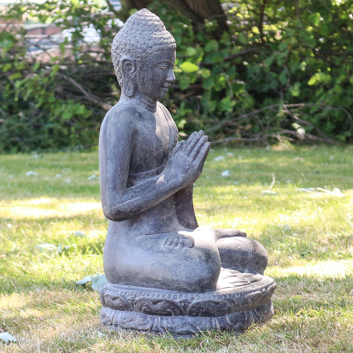 Buddha Steinfigur Deko aus Stein für den Garten frostsicher wetterfest groß Steinbuddha