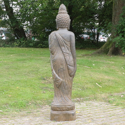Buddha Figur stehend Steinfigur Greenstone Antik Hand up 175 cm