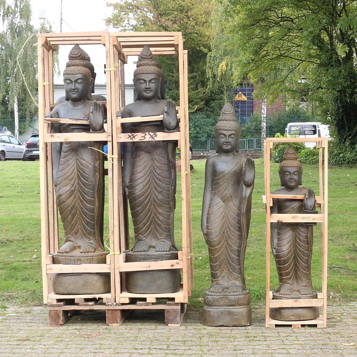 Buddha Figur stehend Steinfigur Greenstone Antik Hand up Größen Vergleich
