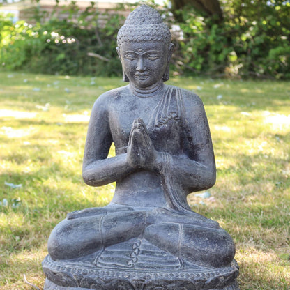 Buddha Steinfigur Deko aus Stein für den Garten frostsicher wetterfest groß Steinbuddha