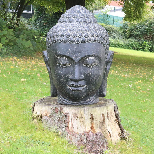 Buddhakopf Buddhafigur Buddha Gatenfigur Steinfigur Gartendeko Garten Deko aus Stein wetterfest frostsicher 