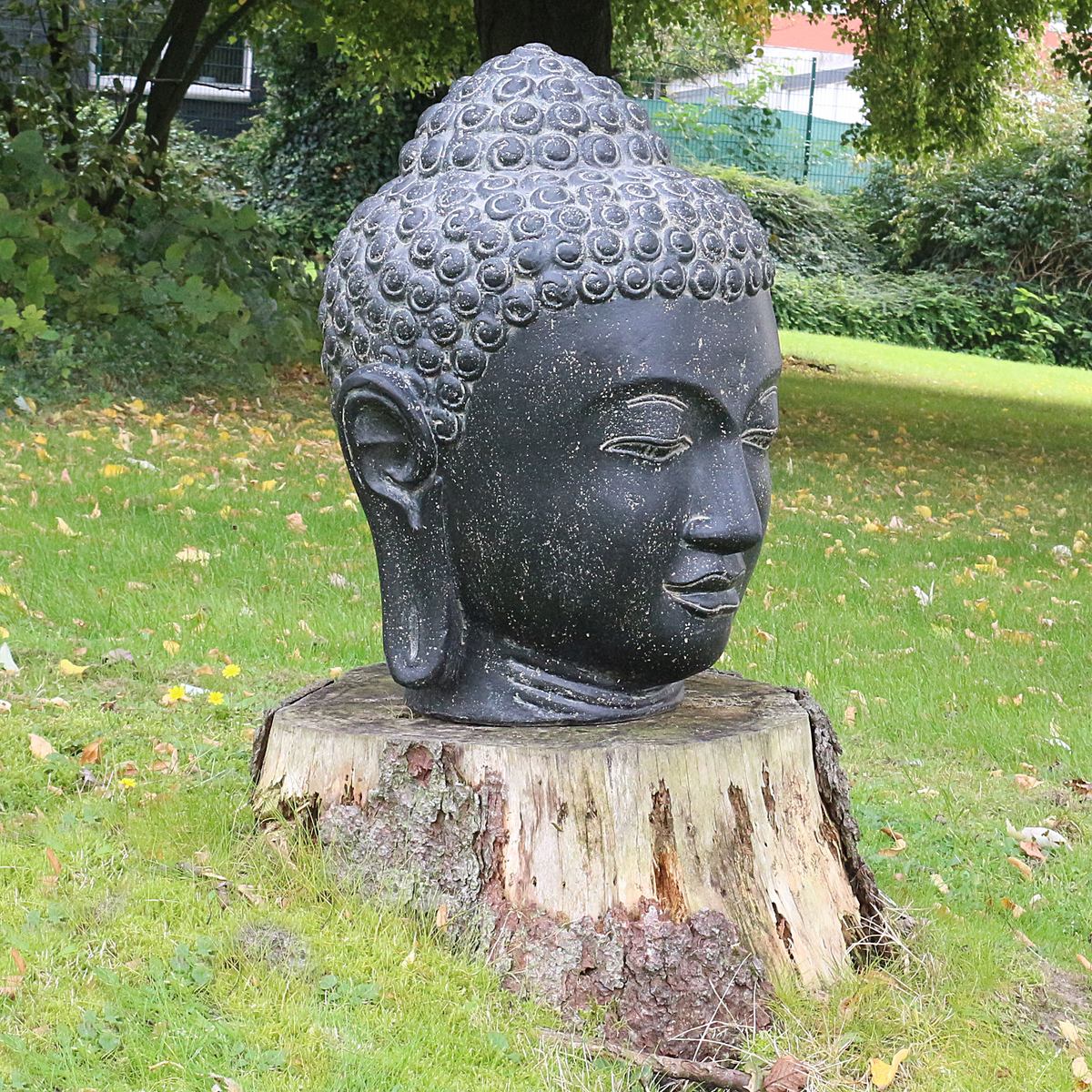 Buddha Kopf Figur 33 cm hoch aus Lavastein für Garten oder Innenbereich