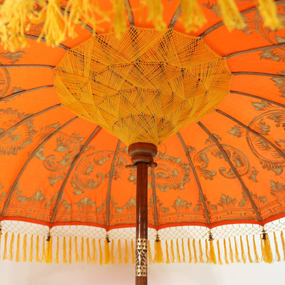 Balinesischer Sonnenschirm 180 cm Bemalung Orange Gelb Model Bella
