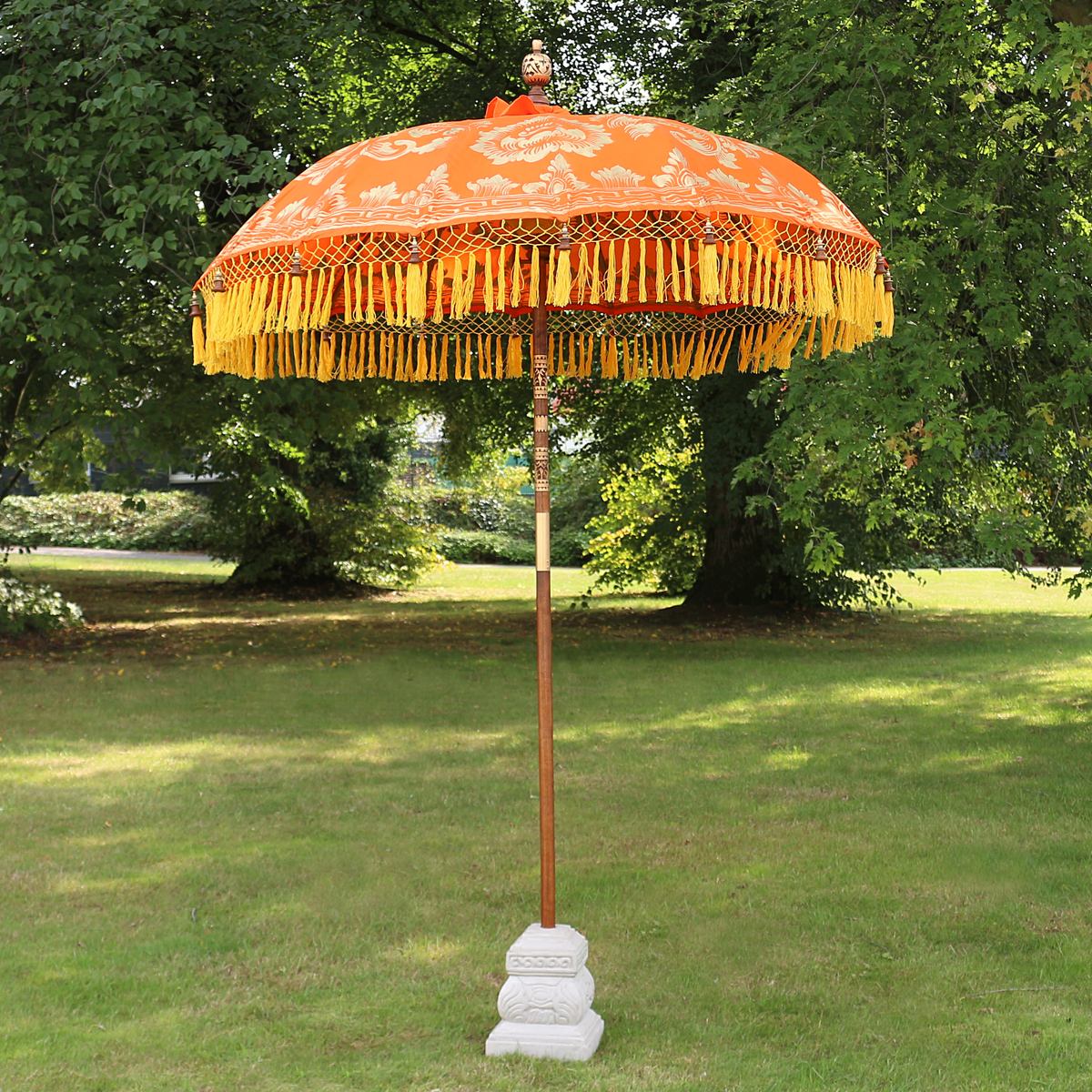 Balinesischer Sonnenschirm 180 cm Bemalung Orange Gelb Model Bella