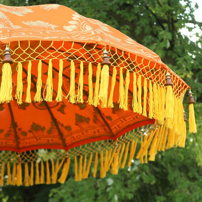 Balinesischer Sonnenschirm 180 cm Bemalung Orange Gelb Model Bella