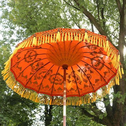 Balinesischer Sonnenschirm 180 cm Bemalung Orange Gelb Model Bella