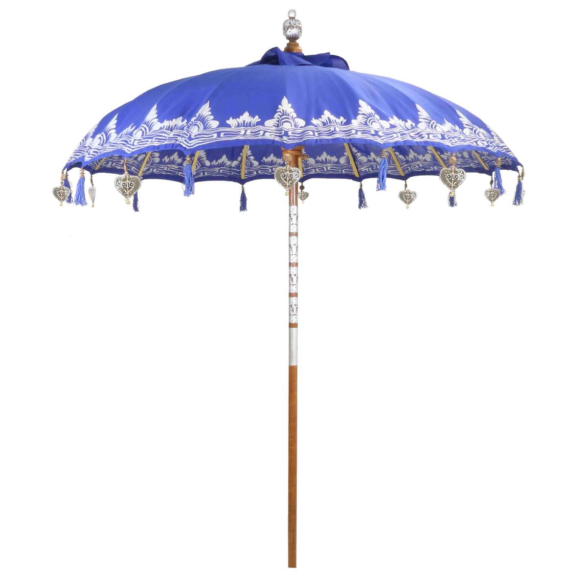 Bali Sonnenschirm Balinesischer Garten Schirm Baumwolle Handarbeit Retro Vintage Dekoschirm 2-teilig ca 180cm einfache Bemalung
