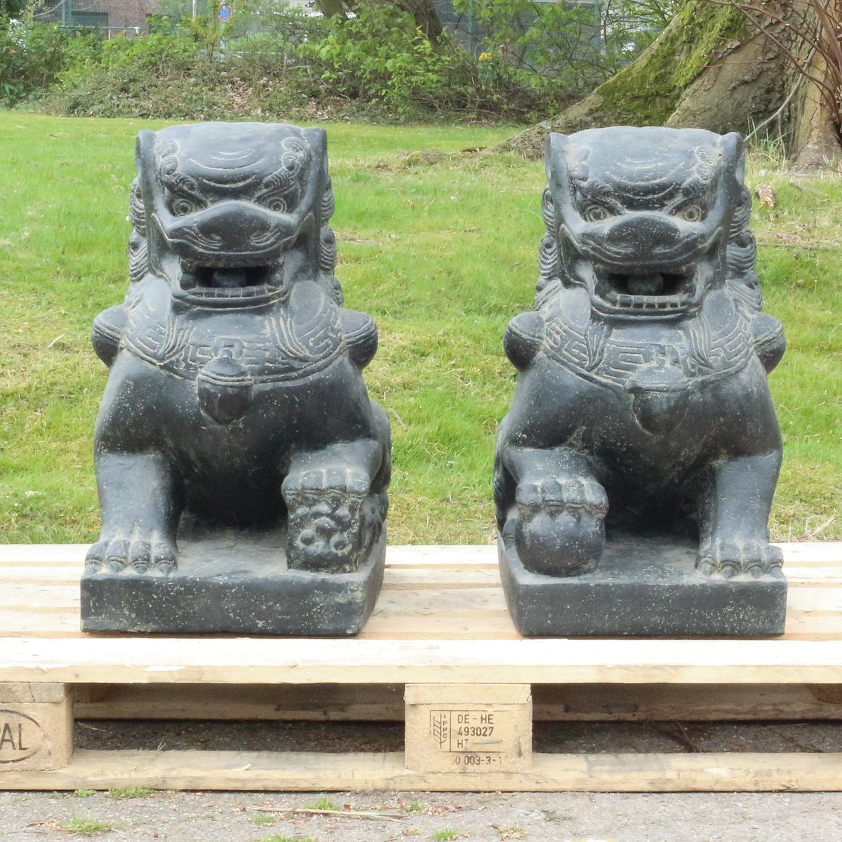 Einzelner Tempelwächter Löwe Shishi Fu Hunde Wächter Löwen Hund Skulptur Steinfigur Figur Links oder Rechts 60 cm