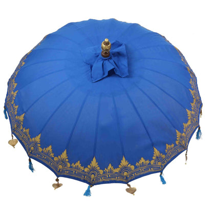 Bali Sonnenschirm Balinesischer Garten Schirm Baumwolle Handarbeit Retro Vintage Dekoschirm 2-teilig ca 180cm einfache Bemalung