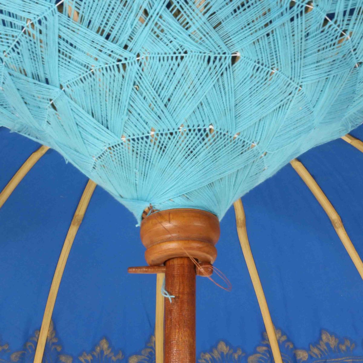 Bali Sonnenschirm Balinesischer Garten Schirm Baumwolle Handarbeit Retro Vintage Dekoschirm 2-teilig ca 180cm einfache Bemalung