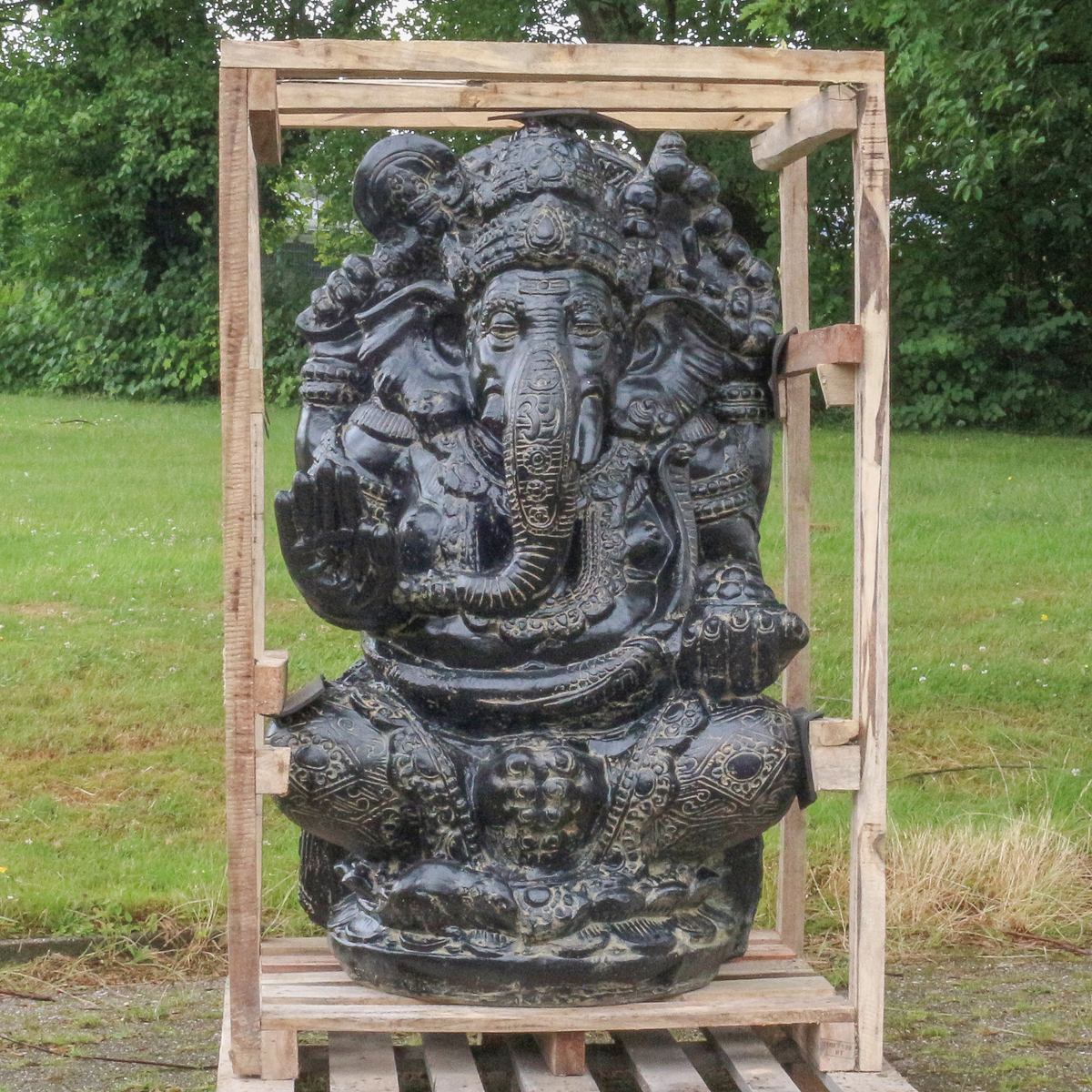 XXL Ganesha Figur sitzend Skulptur Elefant Stein Lavasand Bali Steinfigur Garten Deko GRC Beton 120 cm