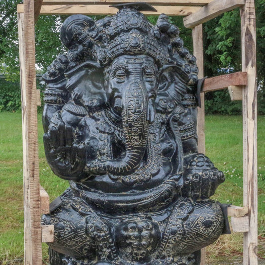 XXL Ganesha Figur sitzend Skulptur Elefant Stein Lavasand Bali Steinfigur Garten Deko GRC Beton 120 cm