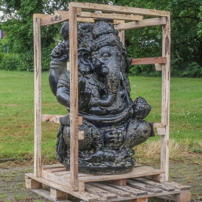 XXL Ganesha Figur sitzend Skulptur Elefant Stein Lavasand Bali Steinfigur Garten Deko GRC Beton 120 cm