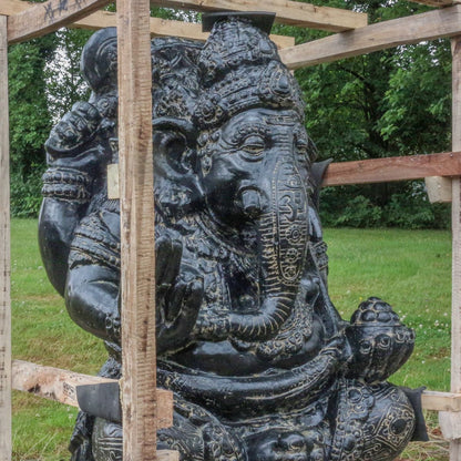 XXL Ganesha Figur sitzend Skulptur Elefant Stein Lavasand Bali Steinfigur Garten Deko GRC Beton 120 cm