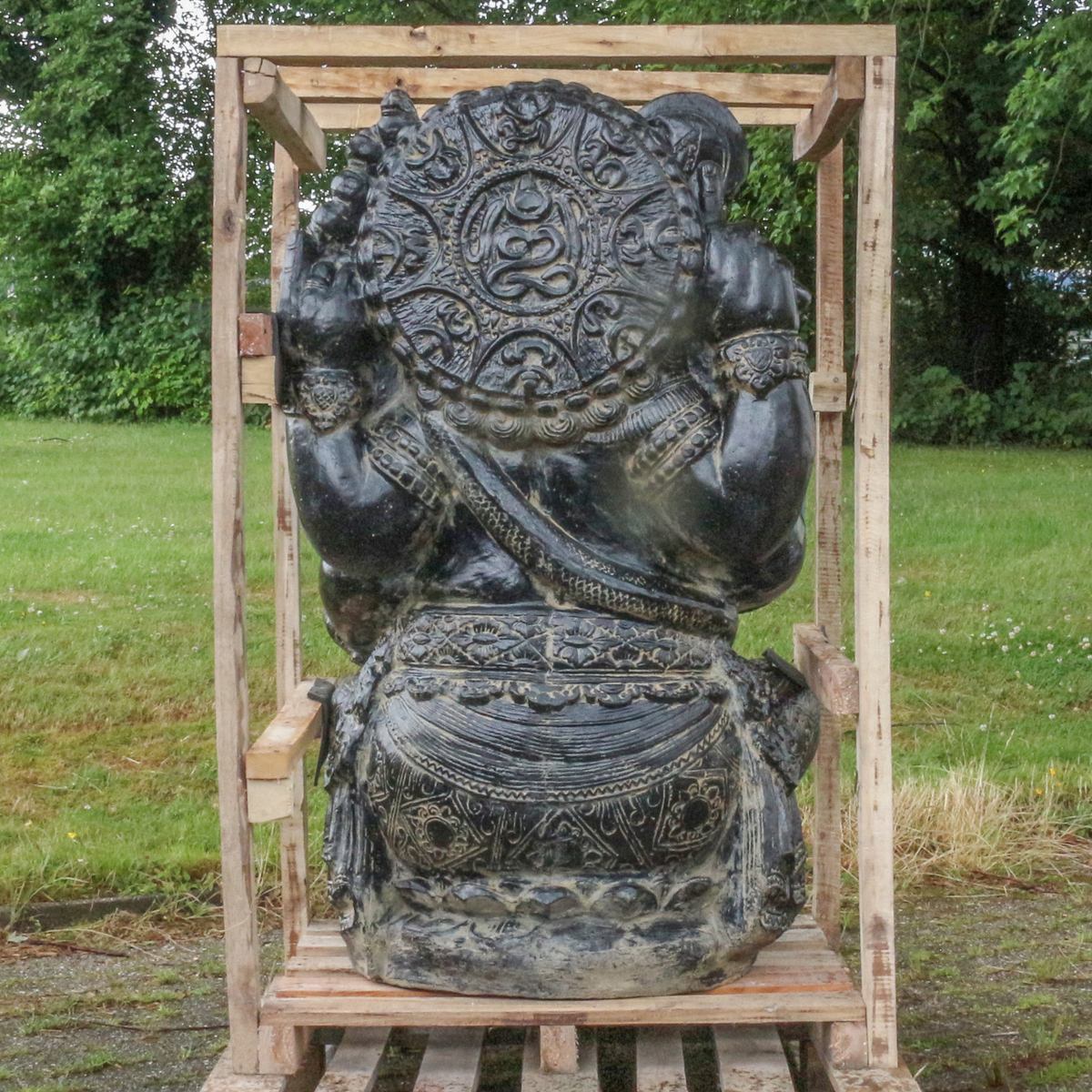 XXL Ganesha Figur sitzend Skulptur Elefant Stein Lavasand Bali Steinfigur Garten Deko GRC Beton 120 cm
