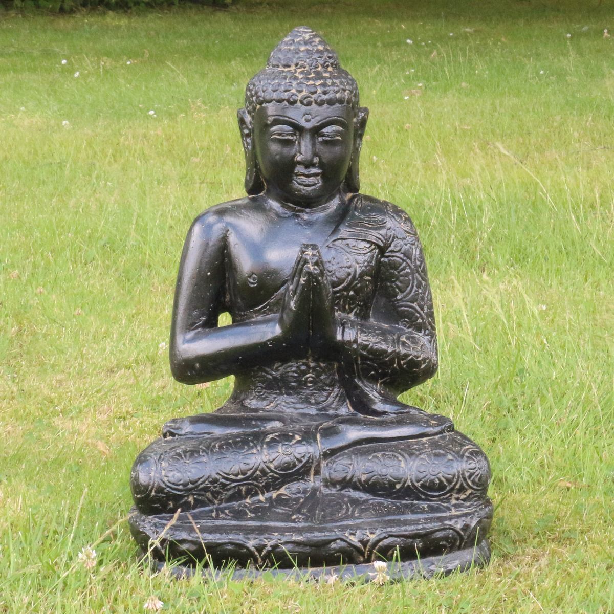 Buddha Statue sitzend Figur Skulptur Asien Indonesien Deko Steinguss Lavastein Gartenfigur Greetings GRC 45 cm