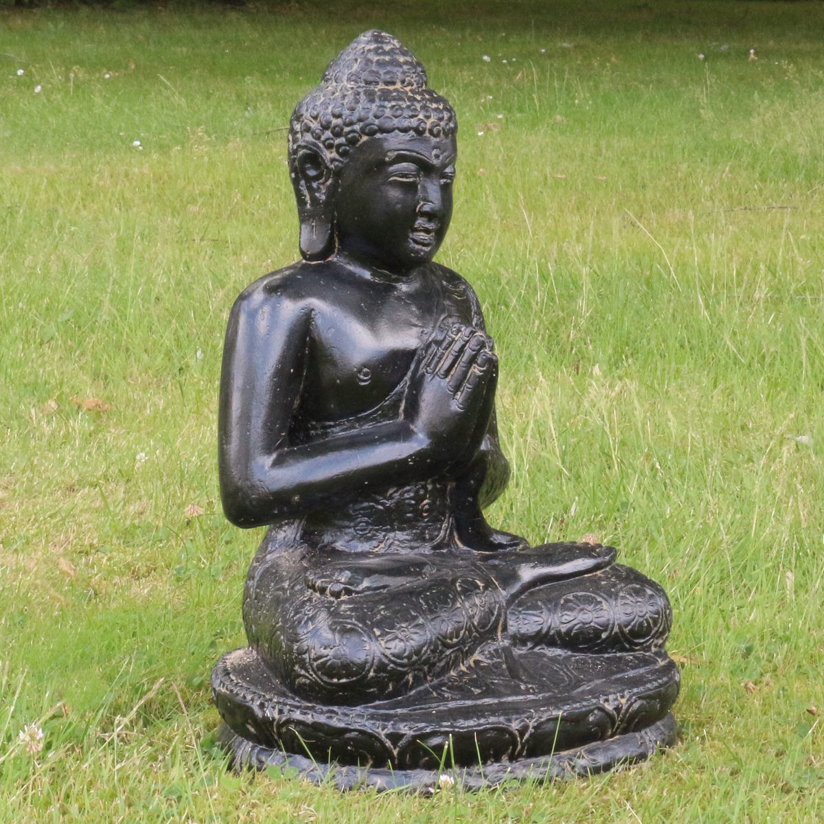 Buddha Statue sitzend Figur Skulptur Asien Indonesien Deko Steinguss Lavastein Gartenfigur Greetings GRC 45 cm