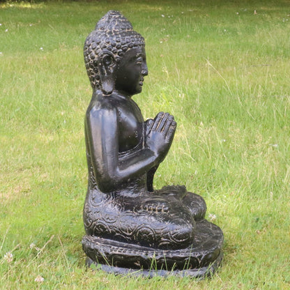 Buddha Statue sitzend Figur Skulptur Asien Indonesien Deko Steinguss Lavastein Gartenfigur Greetings GRC 45 cm