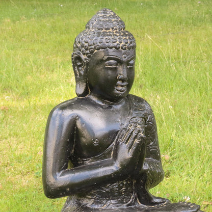 Buddha Statue sitzend Figur Skulptur Asien Indonesien Deko Steinguss Lavastein Gartenfigur Greetings GRC 45 cm