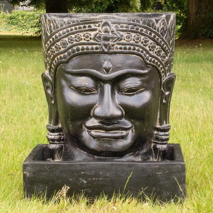 Buddha Brunnen Stein Relief Wand Wasserwand Outdoor Garten Deko ohne Pumpe 57 cm