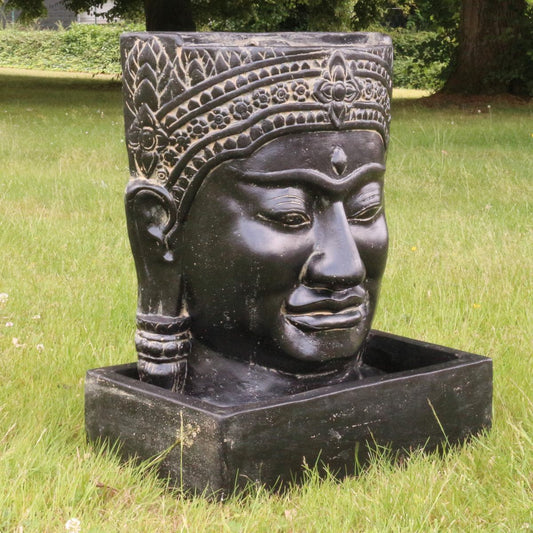 Buddha Brunnen Stein Relief Wand Wasserwand Outdoor Garten Deko ohne Pumpe 57 cm