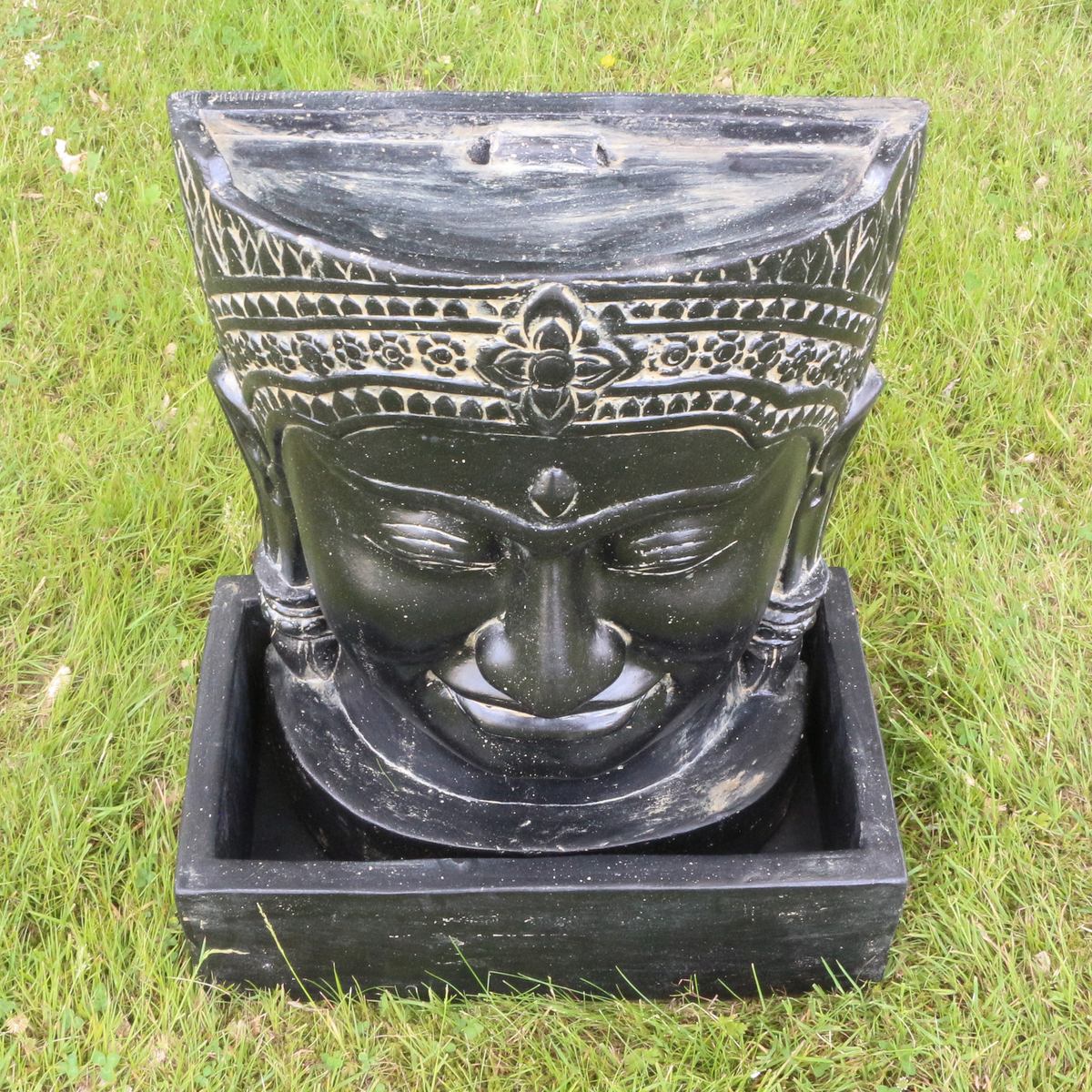 Buddha Brunnen Stein Relief Wand Wasserwand Outdoor Garten Deko ohne Pumpe 57 cm
