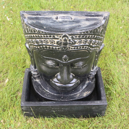 Buddha Brunnen Stein Relief Wand Wasserwand Outdoor Garten Deko ohne Pumpe 57 cm