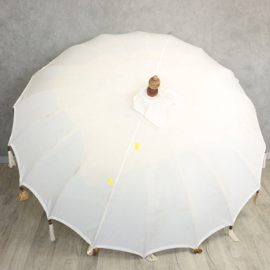 B-Ware Bali Sonnenschirm Balinesischer Schirm Garten Baumwolle Sonnenschutz Handarbeit Retro Vintage Dekoschirm 2-teilig ca.180 Ø cm Creme Weiß