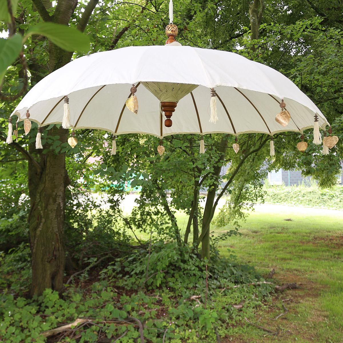 Bali Sonnenschirm Hängend Balinesischer Schirm Garten Baumwolle Baldachin zum aufhängen ca. 180 Ø cm Variante