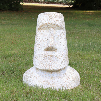 Osterinsel Moai Kopf Stein Steinfigur Gartenfigur Lavastein Figur Statue Weiß 40 cm