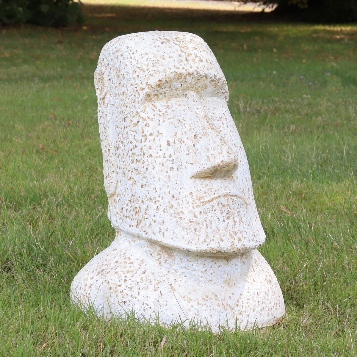 Osterinsel Moai Kopf Stein Steinfigur Gartenfigur Lavastein Figur Statue Weiß 40 cm