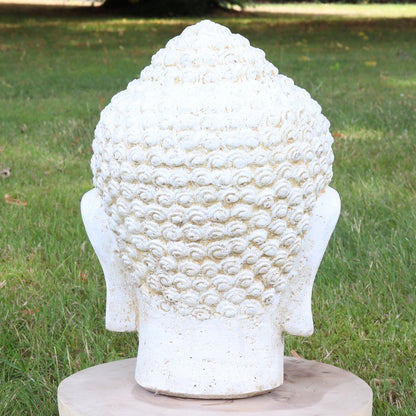 Buddha Kopf Head Steinfigur Skulptur Stein Lavasand Bali Garten Deko handgefertigt aus Bali Weiß 33 cm