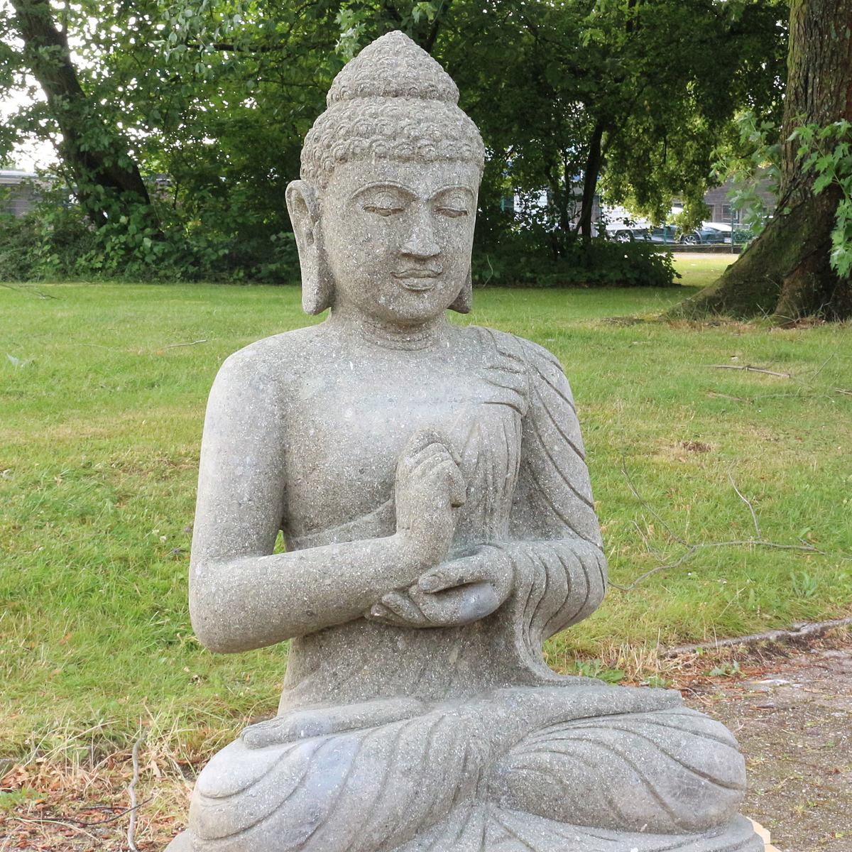 Buddha Steinfigur Deko aus Stein für den Garten frostsicher wetterfest groß Steinbuddha