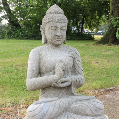 Buddha Steinfigur Deko aus Stein für den Garten frostsicher wetterfest groß Steinbuddha