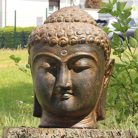 Buddha Kopf Head Figur Skulptur Bali Garten GRC Beton Gartenfigur Antik Finish 50 cm