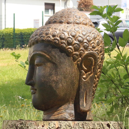 Buddha Kopf Head Figur Skulptur Bali Garten GRC Beton Gartenfigur Antik Finish 50 cm