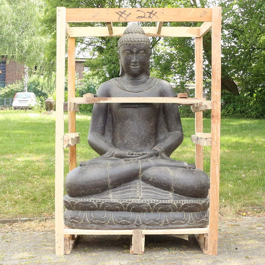 XXL Buddha Figur Gartenfigur aus Lavastein Sitzend 150 cm Meditation