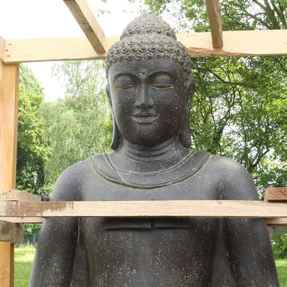 XXL Buddha Figur Gartenfigur aus Lavastein Sitzend 150 cm Meditation