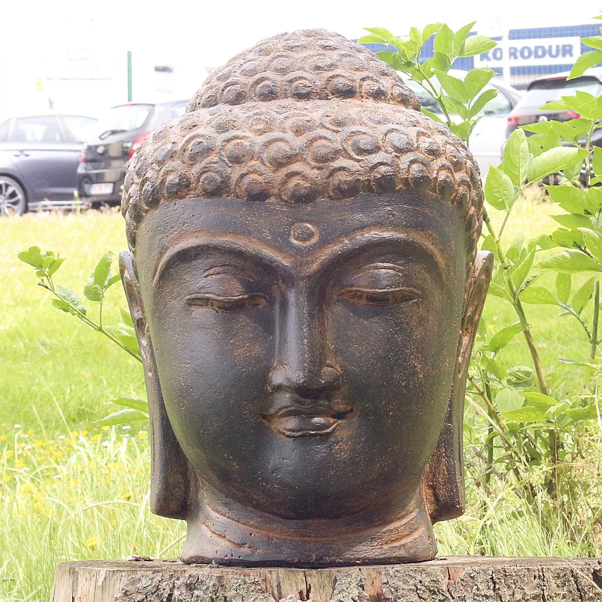 Buddha Kopf Head Figur Skulptur Bali Garten GRC Beton Gartenfigur Antik Finish 50 cm